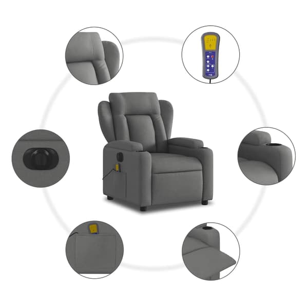 vidaXL elektrisk lænestol med massagefunktion, mørkegrå, stof