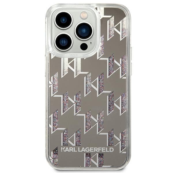 Karl Lagerfeld Liquid Glitter Monogram-cover til iPhone 14 Pro Max, sølv