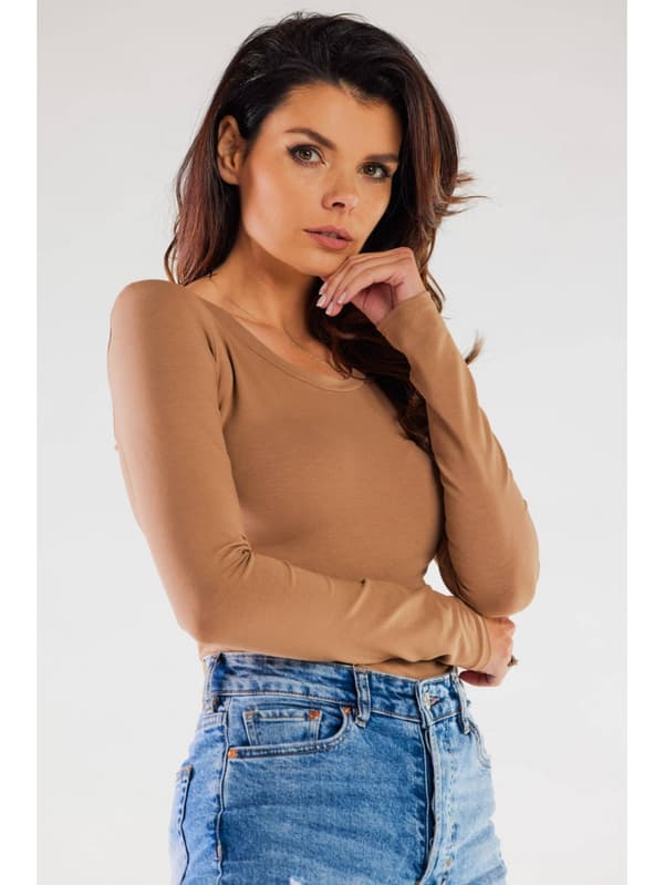 Enkel bomullsblus, beige M