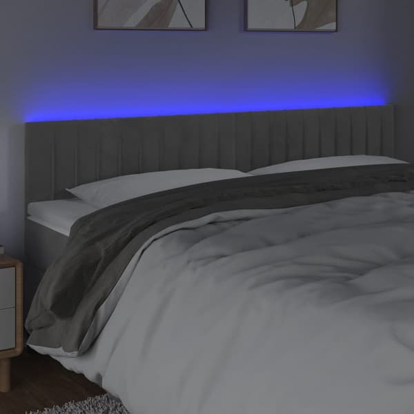 vidaXL Sänggavel med LED ljusgrå 200x5x78/88 cm sammet