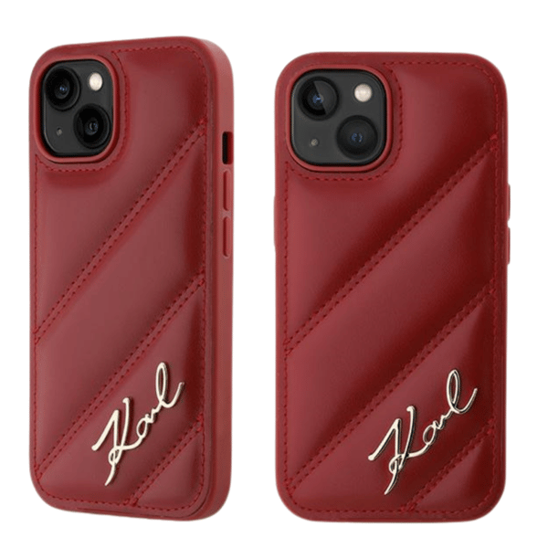Karl Lagerfeld Diagonal Quilted Script -suojakuori iPhone 15:lle, punainen