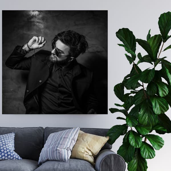Lærredstryk Sort-hvid mand 90x90 cm