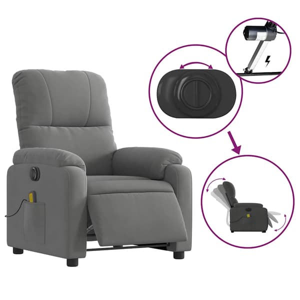 vidaXL Lyftbar massagefåtölj, mörkgrå, mikrofiber
