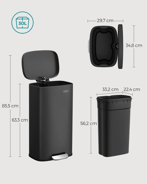 Musta metallinen roskasäiliö 30 l