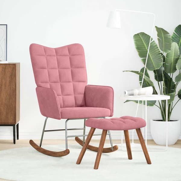vidaXL Gungstol med pall rosa sammet