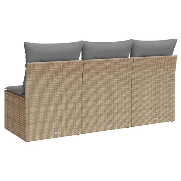 vidaXL 3-sits trädgårdssoffa med kuddar, beige, polyrotting