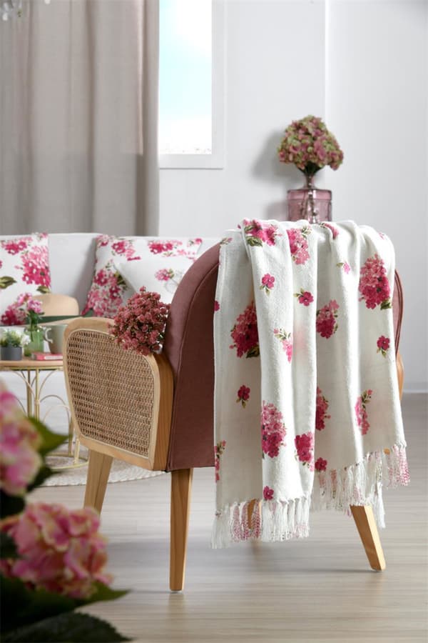 PRINTEMPS tæppe 125x150 lyserøde blomster