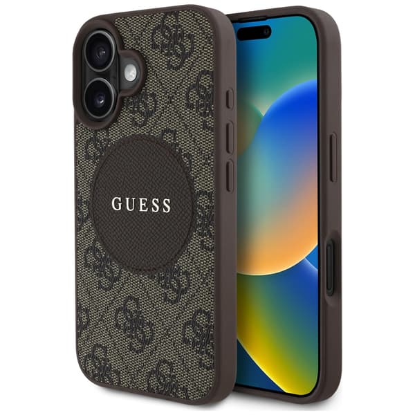 Guess 4G Circle Classic Logo-etui til MagSafe til iPhone 16, brun