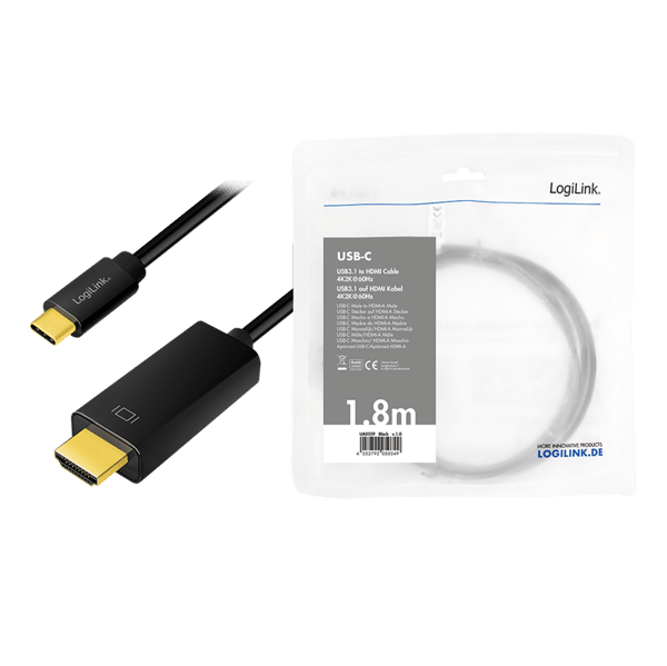 USB Type-C, C/M - HDMI-A/M -kaapeli, 4K/60Hz, musta, 3m