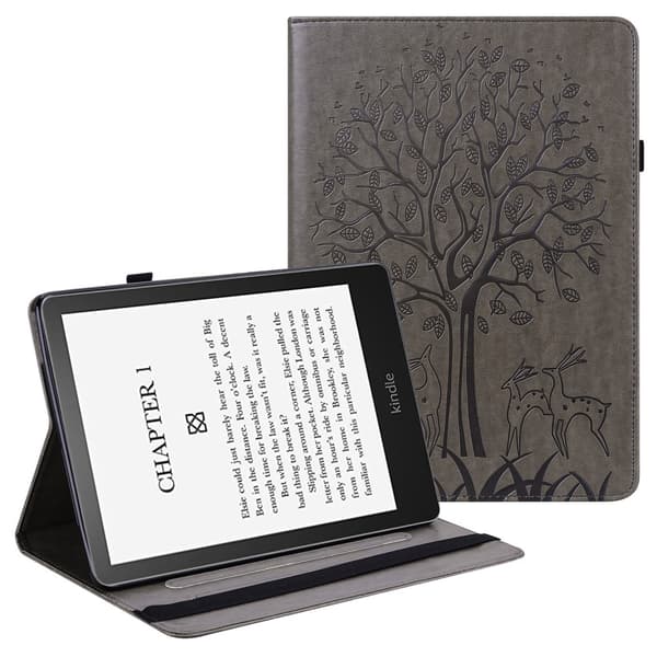 Amazon Kindle Paperwhite 5 (2021) -kotelo, puunkuvio, harmaa