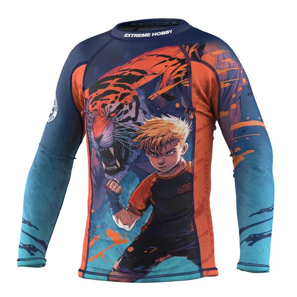 Långärmad rashguard barn TIGER 104 BLÅ