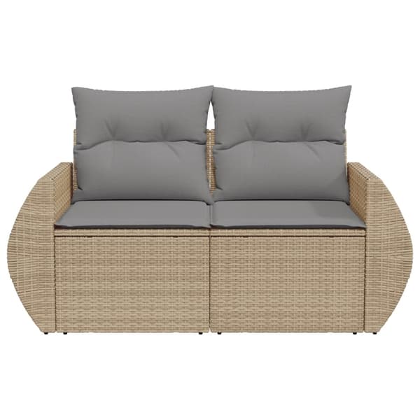 vidaXL Trädgårdssoffa med kuddar, 2-sits, beige, polyrotting