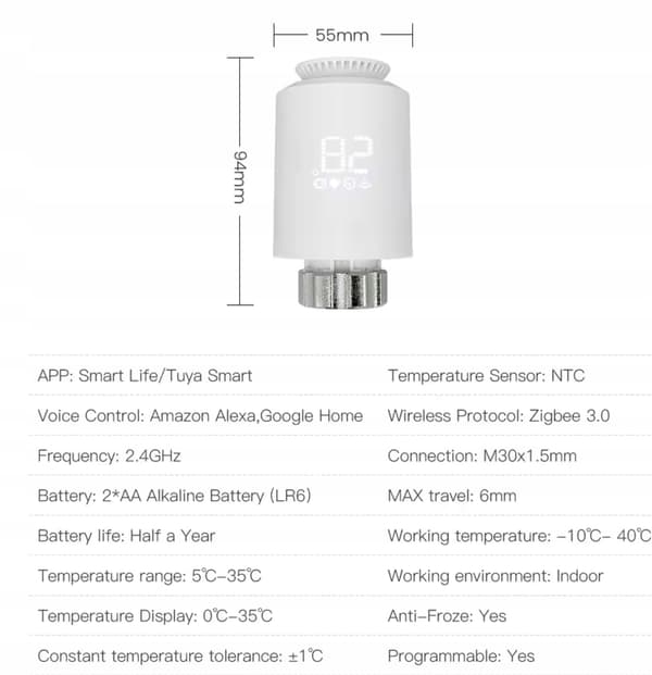 Temperaturregulator Termostathuvud Avatto TRV-ventil ZigBee TUYA