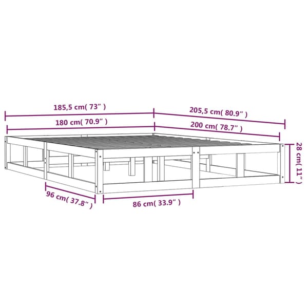 vidaXL sengestel sort 180x200 cm massivt træ