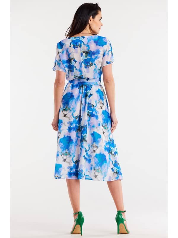 Kimono midiklänning med korta ärmar, blå blommor S