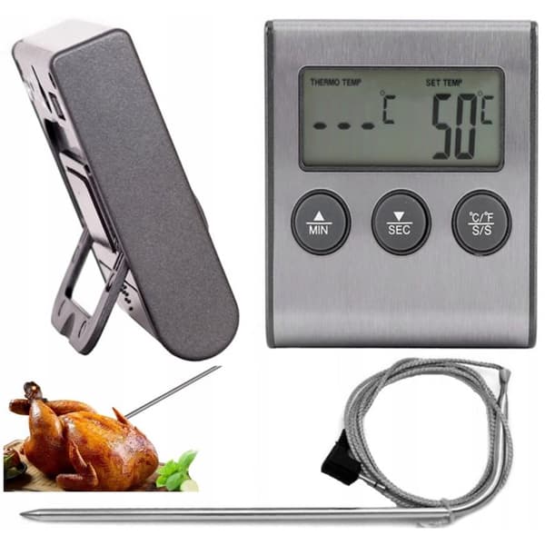 Elektronisk LCD digitalt bagetermometer med sonde og timer