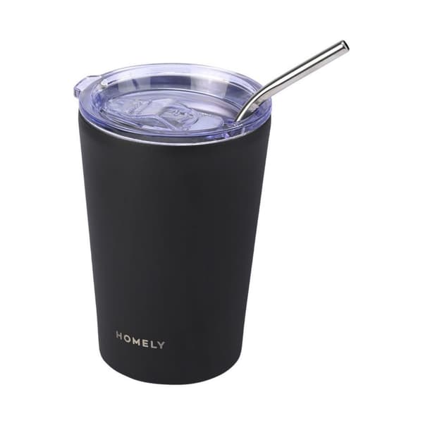 Midnattssvart 400 ml termosmugg med sugrör