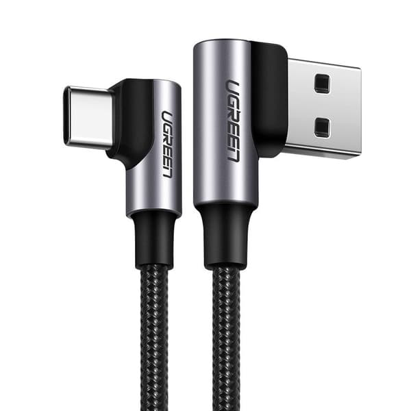 Kulma USB - USB-C QC 3.0 3A 1m harmaa kaapeli