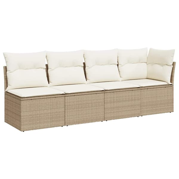 vidaXL Trädgårdssoffa med kuddar, 4-sits, beige, polyrotting
