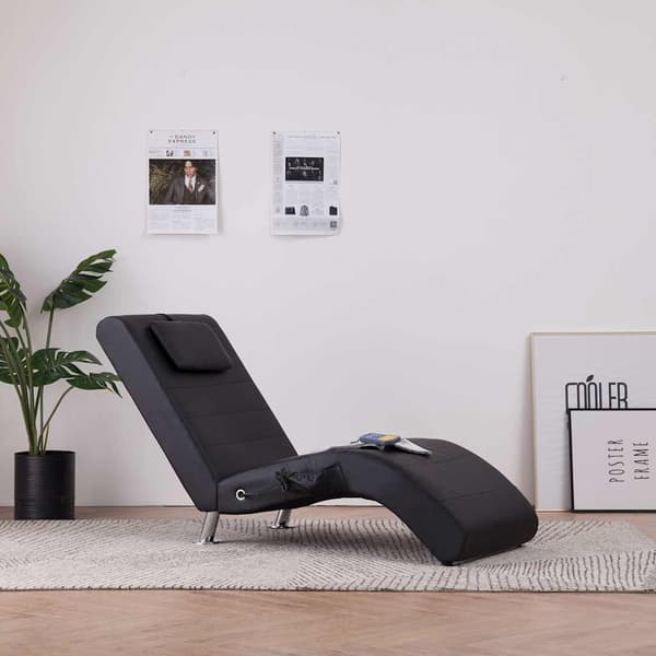 vidaXL massagechaiselong med hynde, sort, kunstlæder