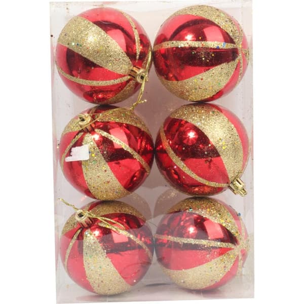 SET MED 6 PLASTBOLLAR RÖDA OCH GULD 8 CM