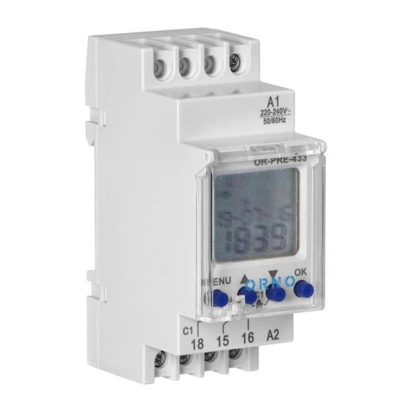Elektroninen ajastin LCD-näytöllä DIN-kiskoon