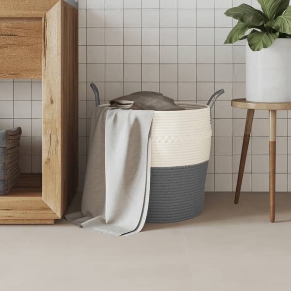 vidaXL Förvaringskorg grå och vit Ø43x38 cm bomull