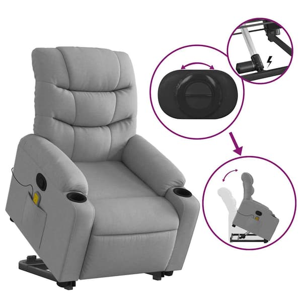 vidaXL Lyftbar massagefåtölj ljusgrå tyg