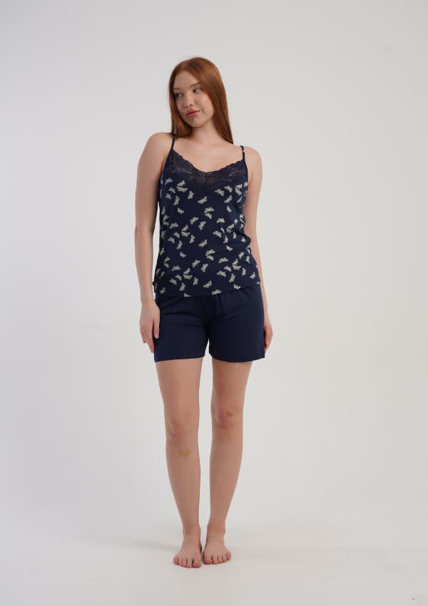 Vienetta Dame Viskose Pyjamas S, Shorts med Stropper, Løs, Pæn, Let