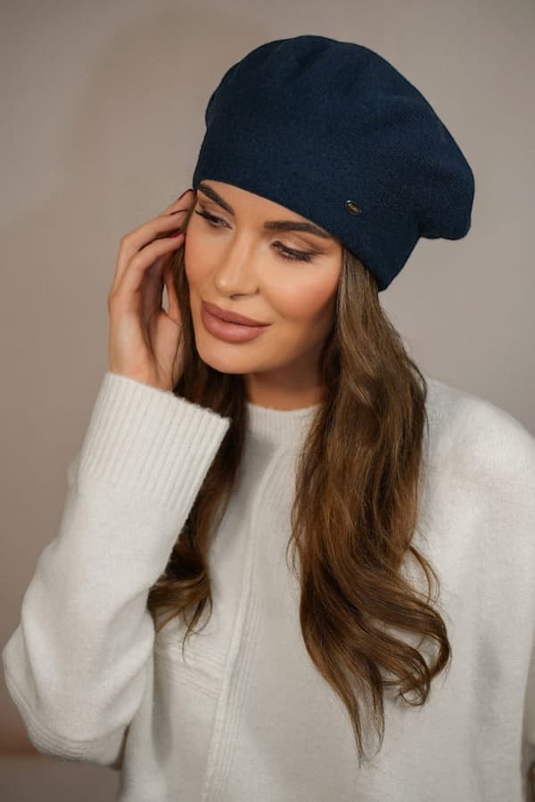 Dame Vinteruld Beret Marineblå Turkis - Kiang