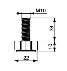 Riex GA12 Justerbart ben skruet D22, M10x28, sort
