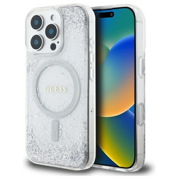 Guess Resin Gradient Glitter MagSafe-skal till iPhone 16 Pro, silver/silver