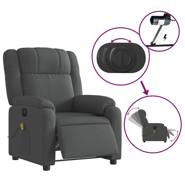 vidaXL Elektrisk vilfåtölj för massage, mörkgrå, tyg