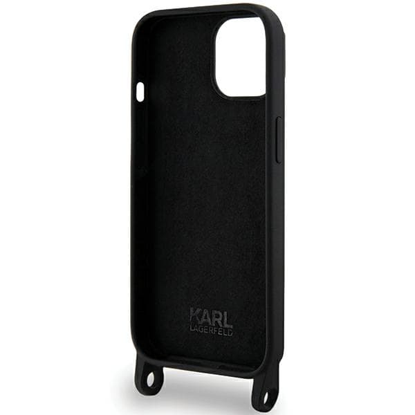 Karl Lagerfeld Crossbody Silikone-etui til iPhone 15, Sort