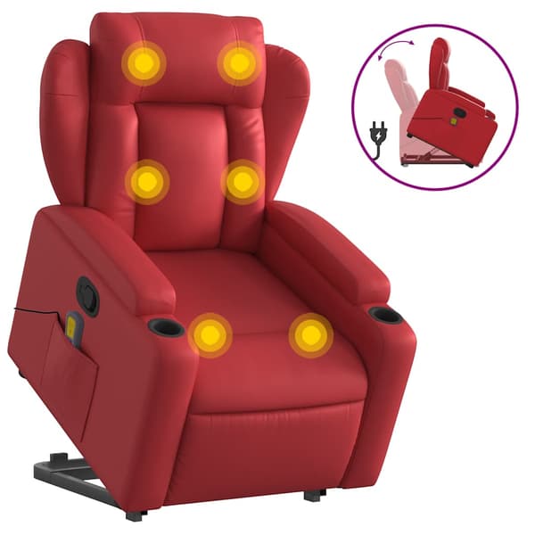 vidaXL Lyftbar massagefåtölj, röd, konstläder