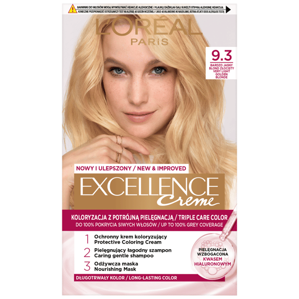 Loreal Excellence Creme Hårfarve - 9.3 Meget Lys Gyldenblond 192ml