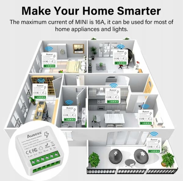 Wifi Tuya Smart Switch Aubess 16A DIY-switch, strømmåler, wattmåler