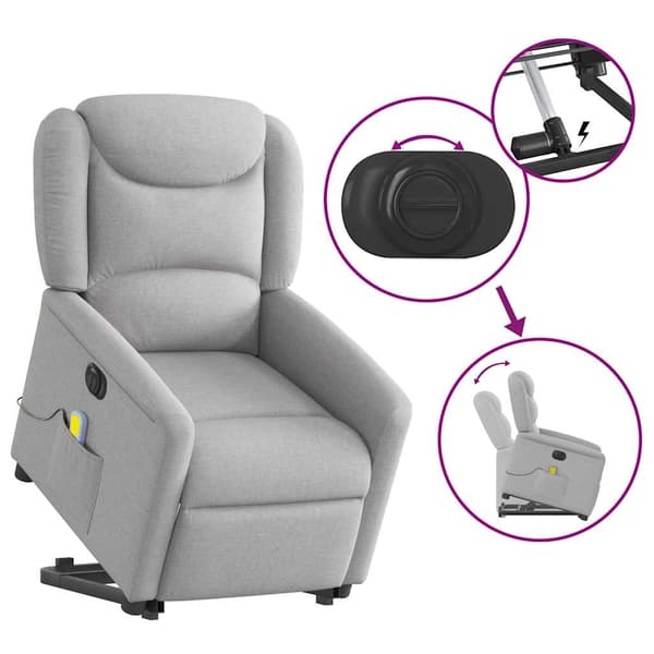 vidaXL Elektrisk lyftande massagefåtölj, vilstol, grå