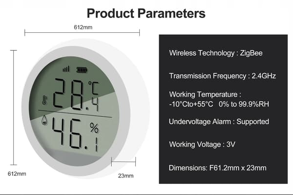 Rund display Temperatur- och fuktighetssensor ZIGBEE LCD (referensgateway)