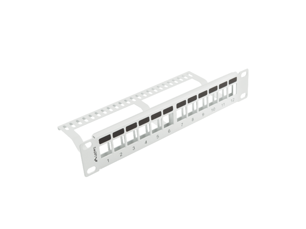Tom patchpanel, 12 portar, 1U, 10" Keystone-kontaktorganisatör, grå