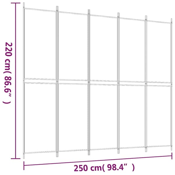 vidaXL 5-panels rumdeler, sort, 250x220 cm, stof