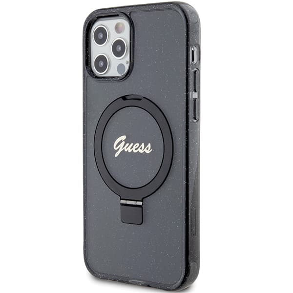 Guess Ring Stand Script Glitter MagSafe-etui til iPhone 12/12 Pro, sort