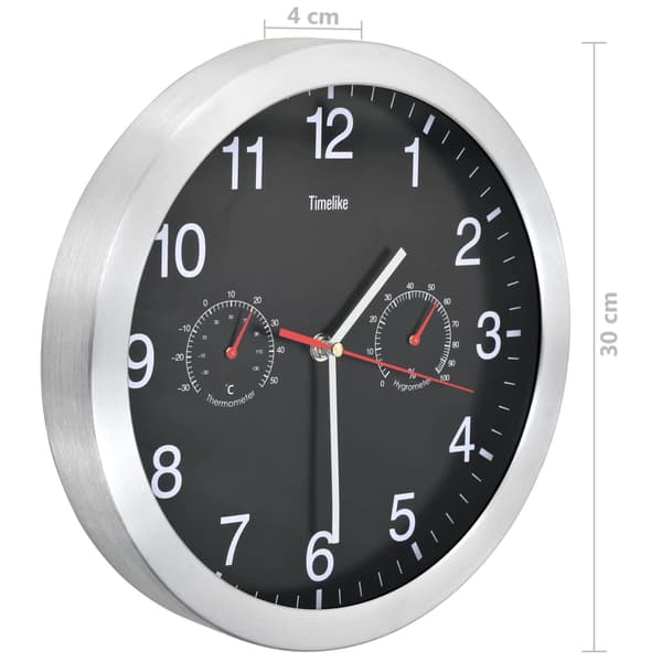 vidaXL vægur med hygrometer og termometer, 30 cm, sort