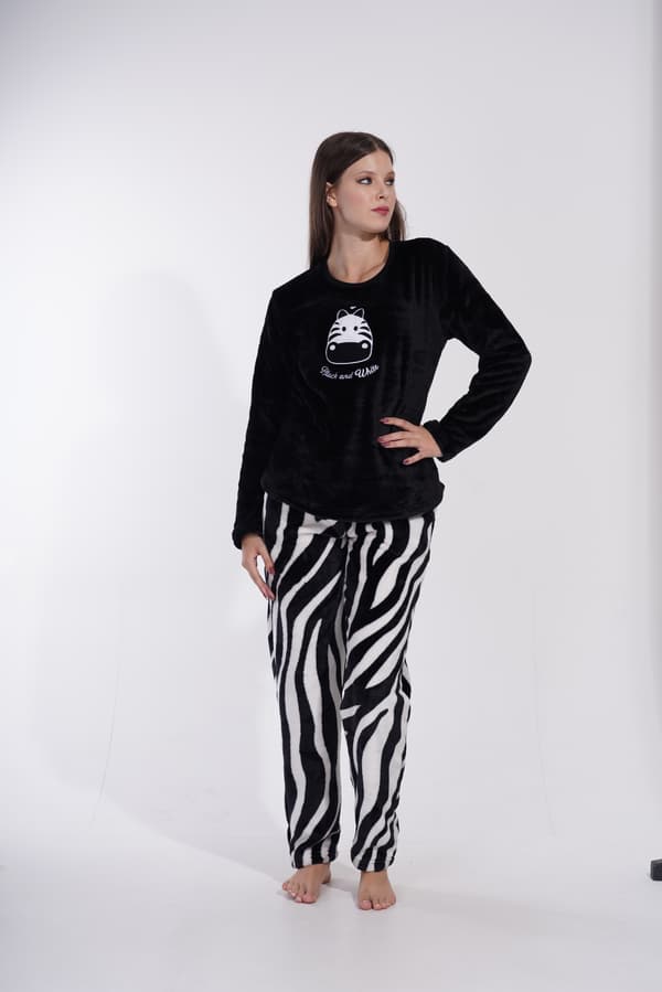 Dame plys vinterpyjamas L 40 varm zebra