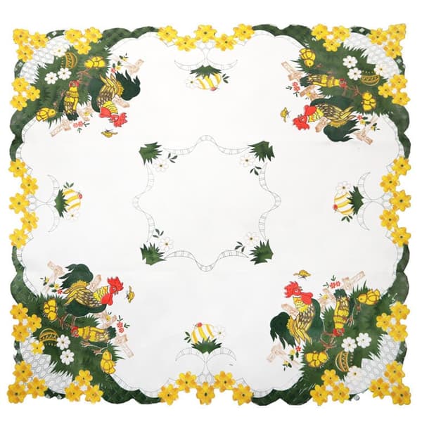 Pletafvisende påskedug 85x85cm haner