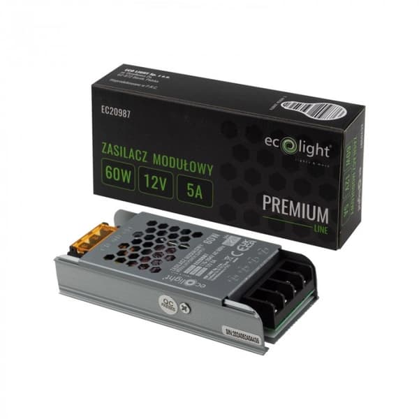 Modulär strömförsörjning för LED Slim PREMIUM 60W 12V 5A Ecolight-transformator
