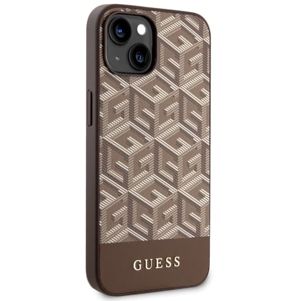 Guess GCube Stripes MagSafe-etui til iPhone 14 Plus, brun