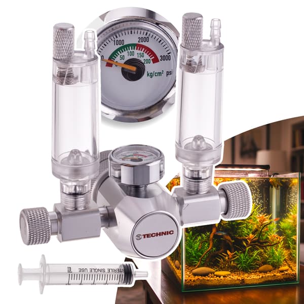 CO2-reducer til AKVARIUM Bobletæller Regulator til to akvarier Manometer