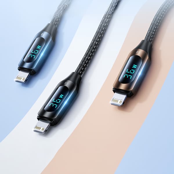 iPhone USB-C - Lightning-kabel med LED-skærm 36W 1m sort