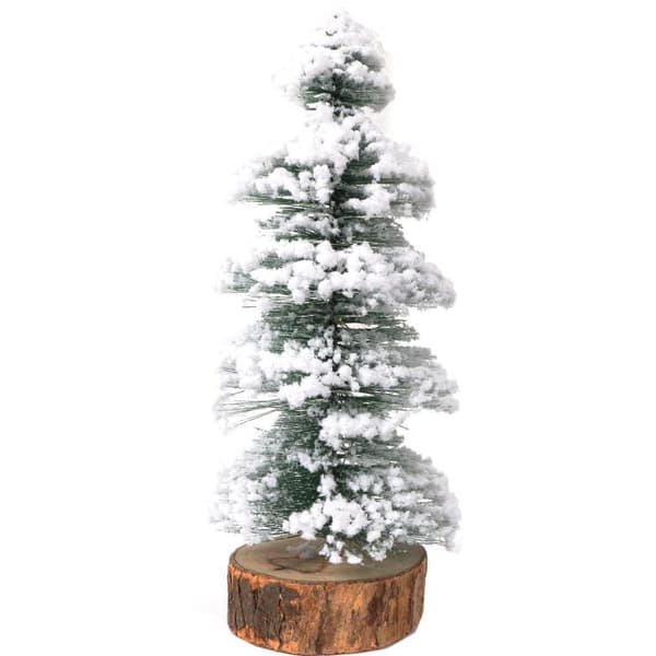 Snöbelagd LED-julgran på träfot grön 30 cm batteridrive
